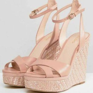 Aldo Wedges Pink Espadrilles Bamboo Nude 8.5